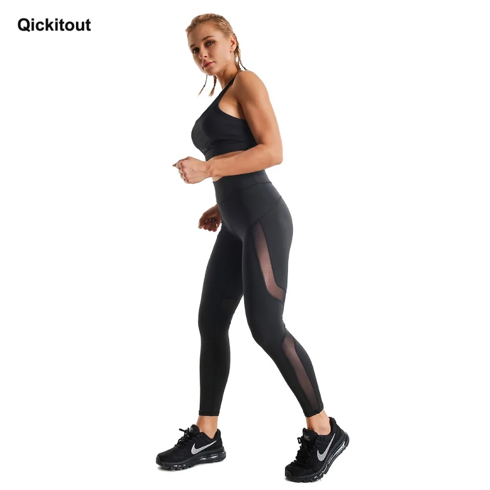Qickitout новый стиль сетчатые черные повседневные спортивная одежда леггинсы для