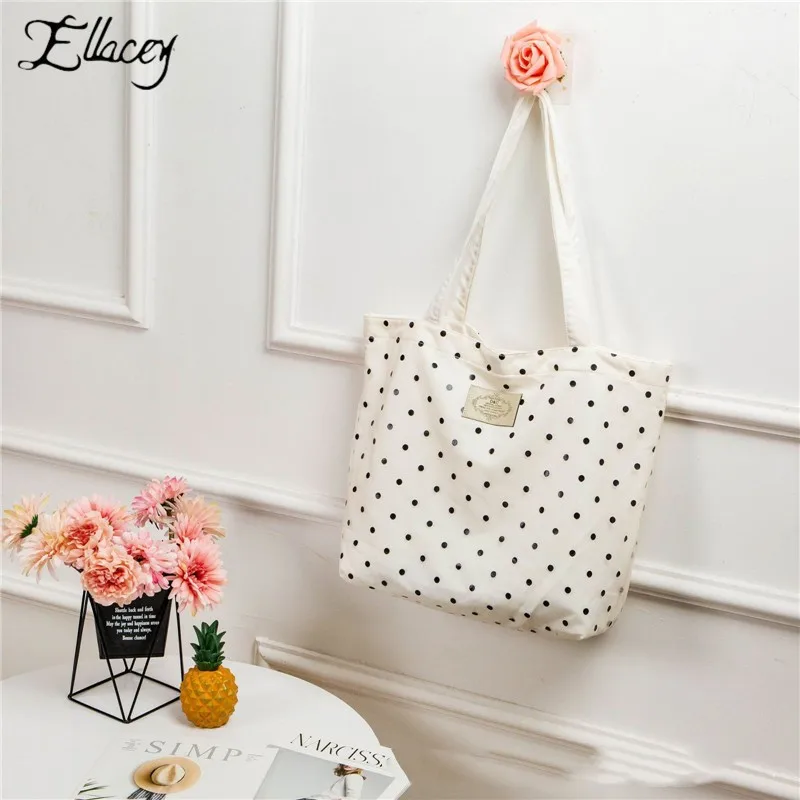 Модная женская тканевая сумка-тоут в горошек Новая Большая вместительная сумка