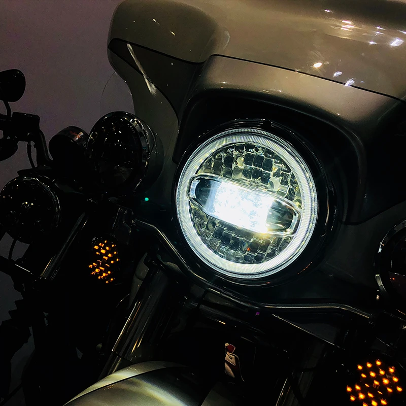New 7&quot Inch White Blue Halo Headlights Hi/Lo Beam ForTouring Ultra Classic Electra Street Glide Road King Motorcycle Headlamp |