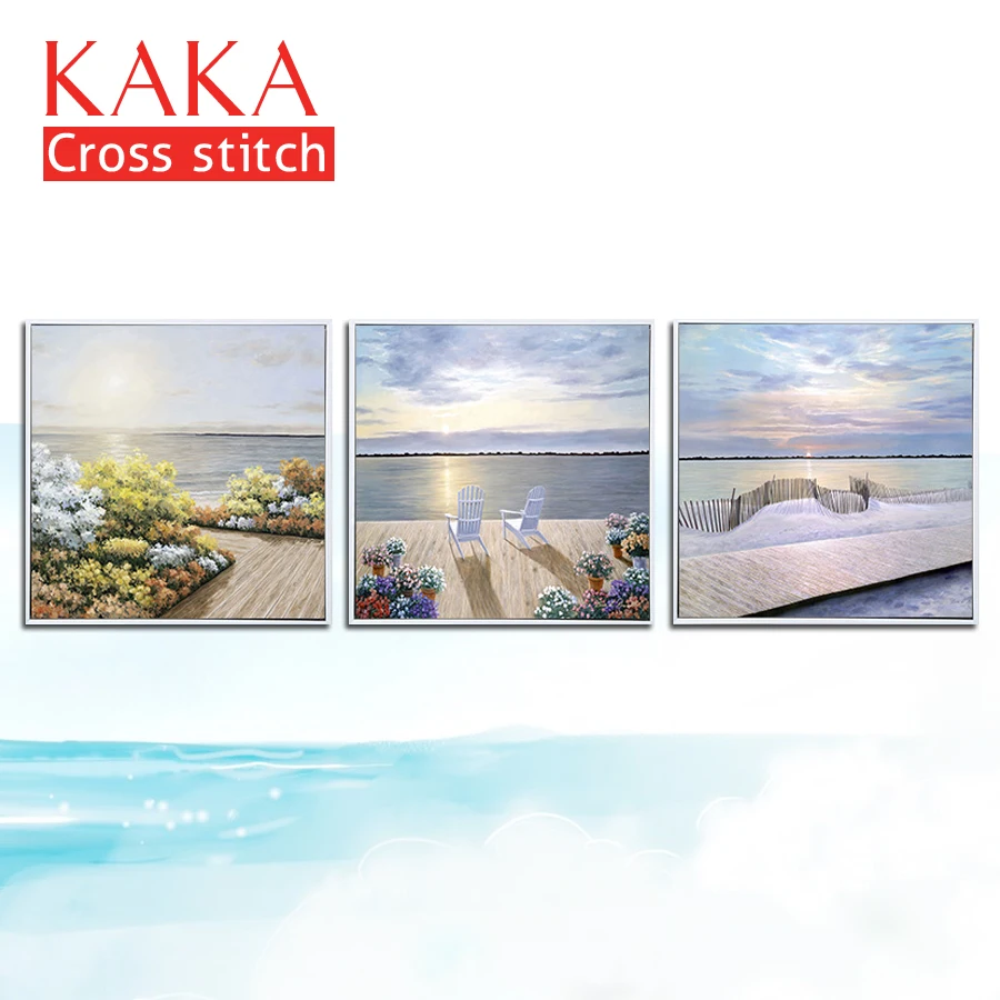 

KAKA Cross stitch kits,Embroidery needlework sets with printed pattern,11CT-5D canvas for Home Decor Painting,landscape CKS0023