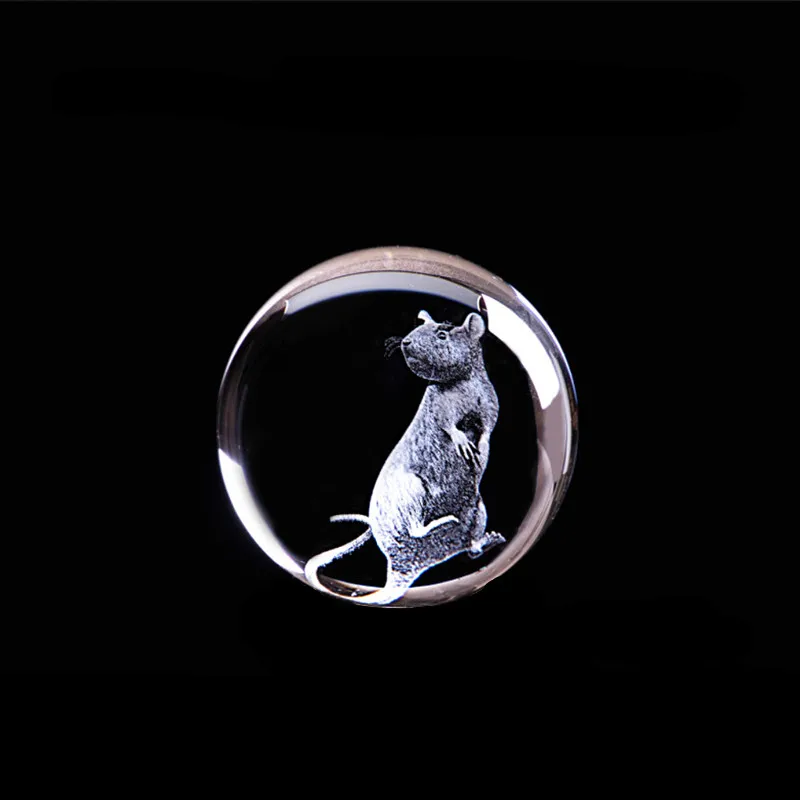 Ball 3D лазерная гравировка Зодиак крыса хрустальный шар Искусство животных Коллекционные Фигурки фэн-шуй домашний декор стеклянные шарики Сфера украшения - Цвет: Ball