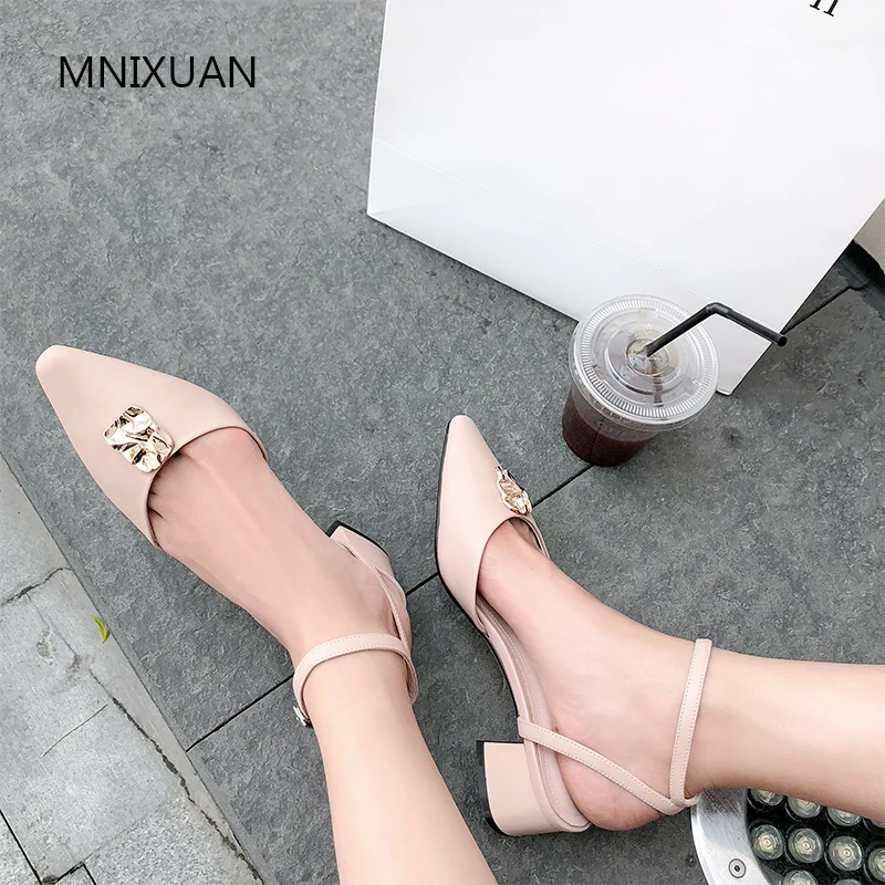MNIXUAN/модные элегантные летние женские босоножки в Корейском стиле; Новинка года; туфли из овечьей кожи с квадратным носком на среднем каблуке с мелкой пряжкой