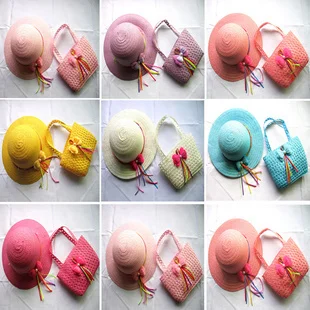 Летняя соломенная шляпа и сумка для девочек из 2 предметов с бантом лентой 7