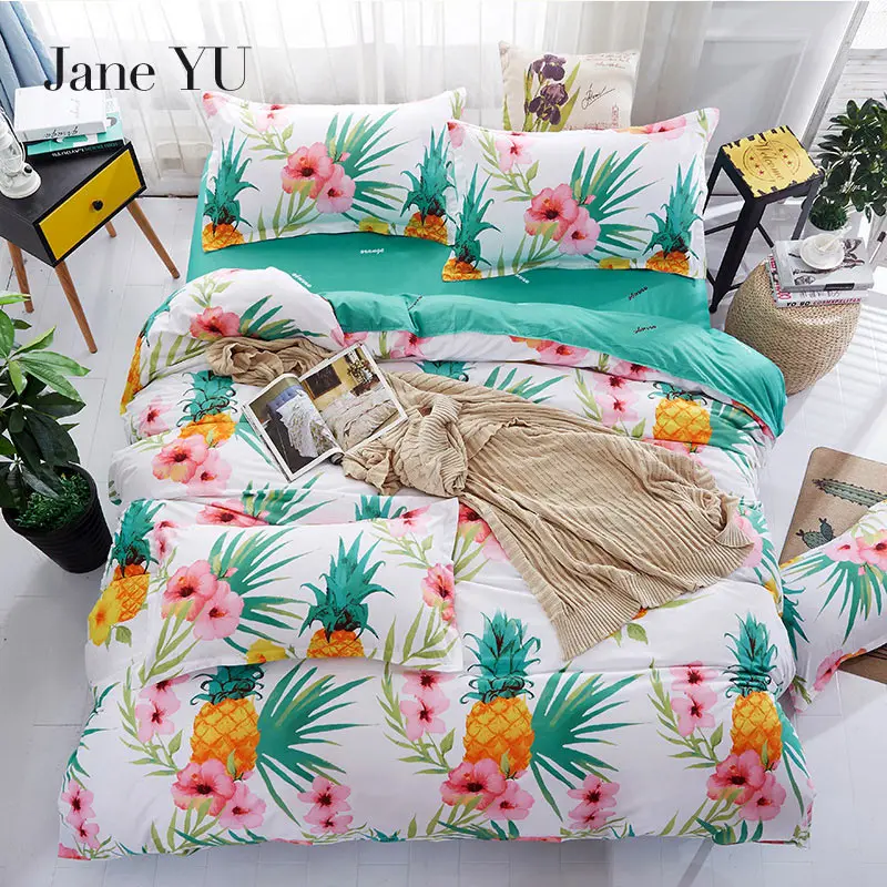 JaneYU 4pcs Microfiber Fabric Fruit print pineapple bedding sets 3D queen size duvet cover parure lit housse de couette