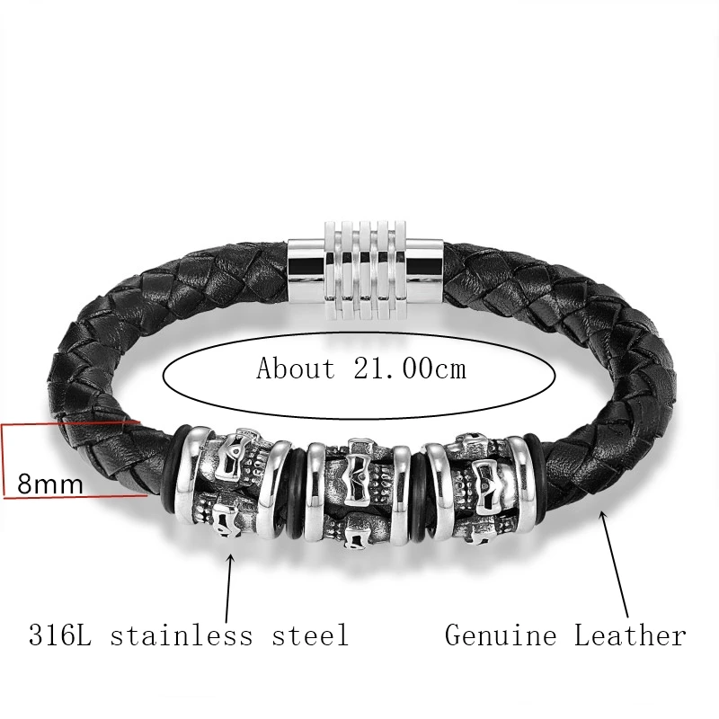 Мужской браслет с черепами Janeyacy панк рок из нержавеющей стали 2018|head bracelet|steel