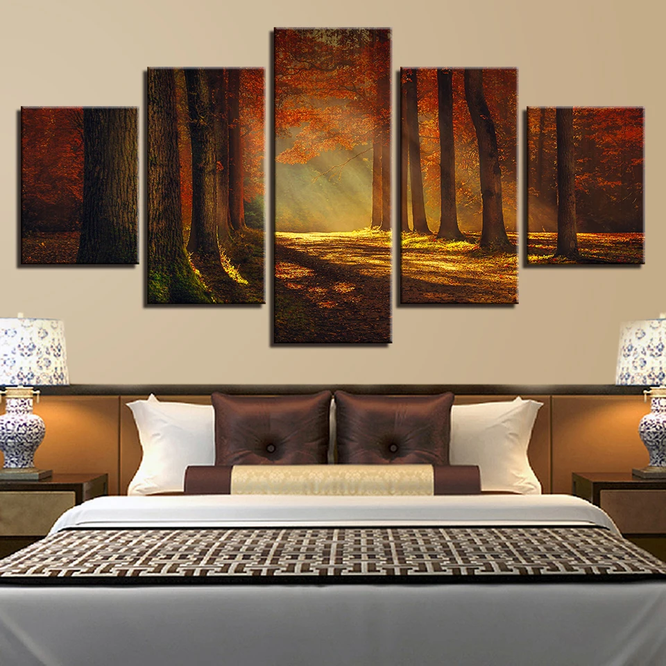 5 шт. настенные картины с изображением леса и солнечного света | Дом сад