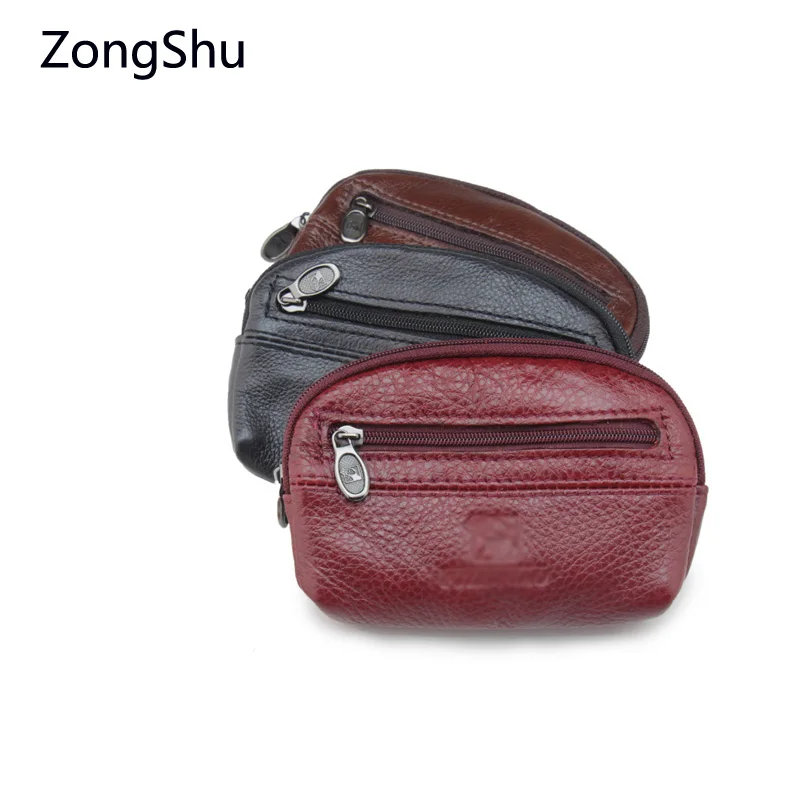 

Genuine leather women's mini keys wallet female Car Key holder red purses with keychain ripper coins bag for men housekeeper key