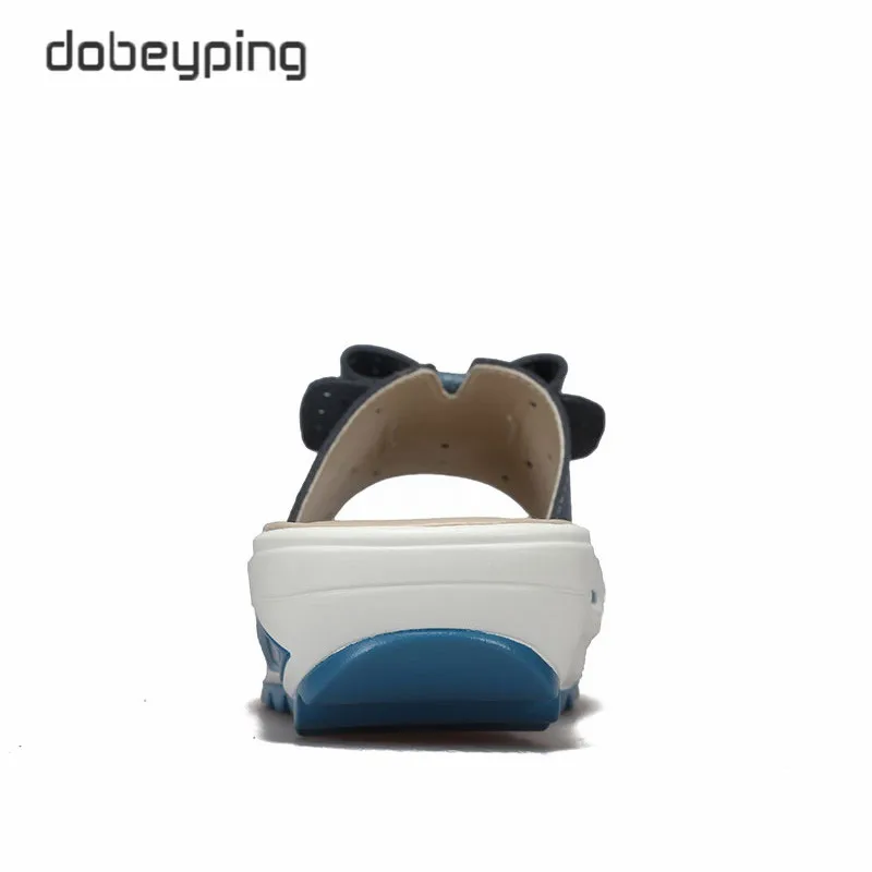 Женские шлепанцы из воловьей кожи сандалии на плоской платформе пляжные