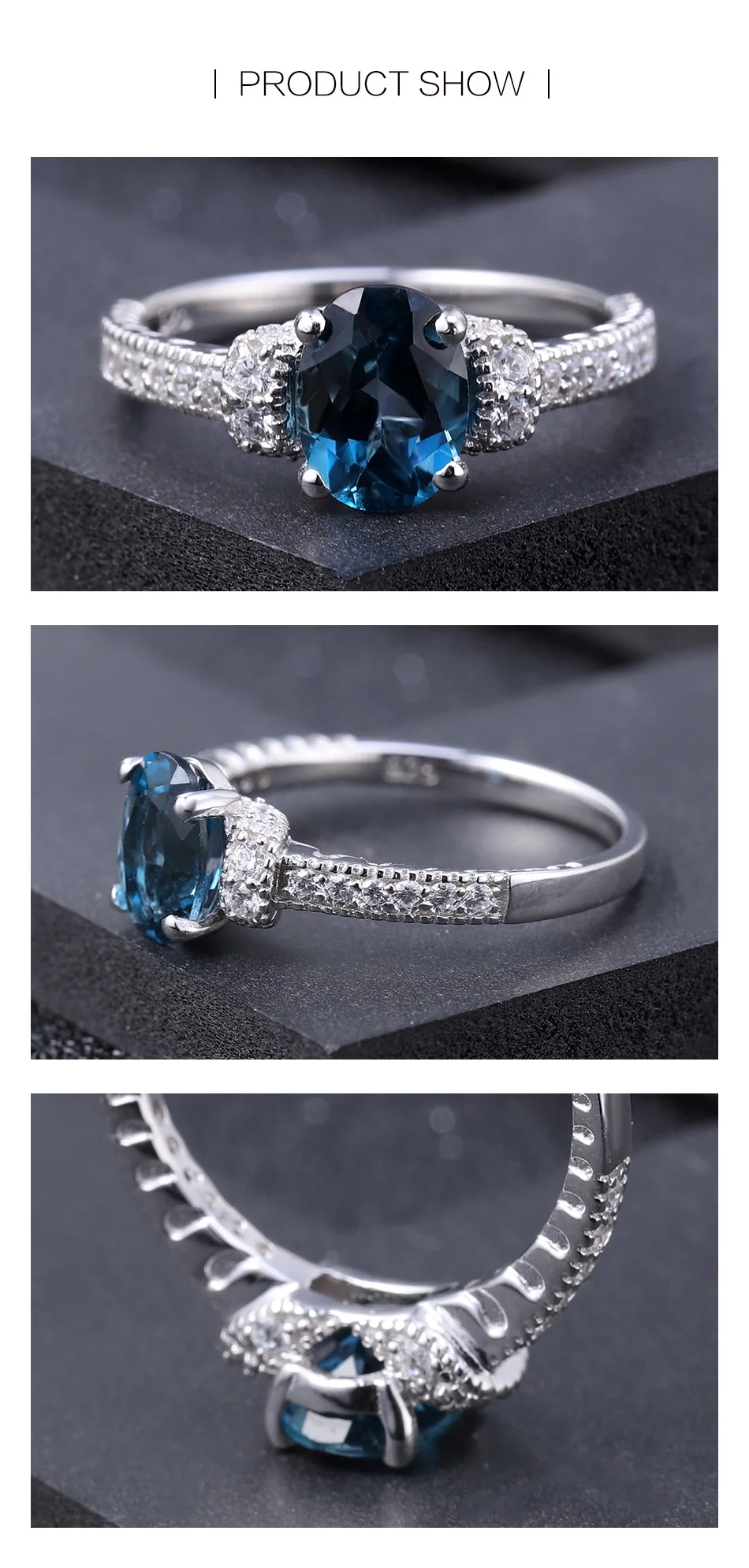 GEM'S BALLET 925 пробы серебряные кольца для женщин 1.57Ct натуральный Овальный Лондон Голубой топаз драгоценный камень кольцо хорошее ювелирное изделие