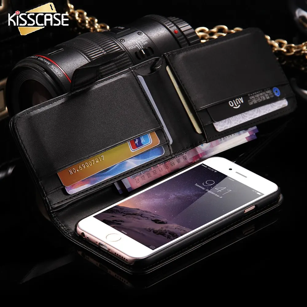 KISSCASE винтажный складной кошелек для телефона чехол iphone 5S 6 S Plus Роскошный PU