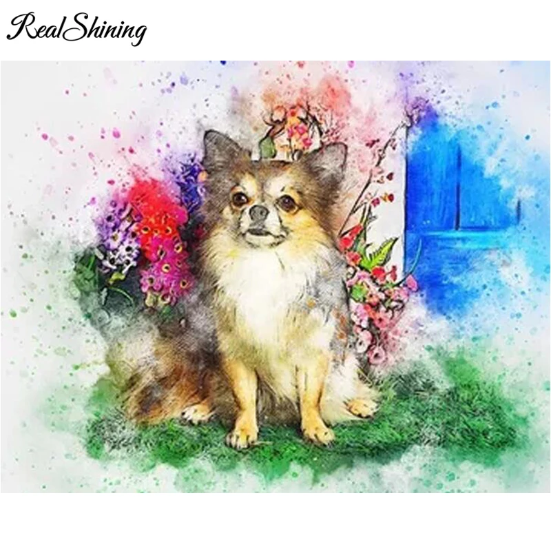 

5D Diy Diamond Embroidery Cross Stitch Watercolor chihuahua dog Full Square Mosaic Needlework Diamond Painting sweet home FS4338