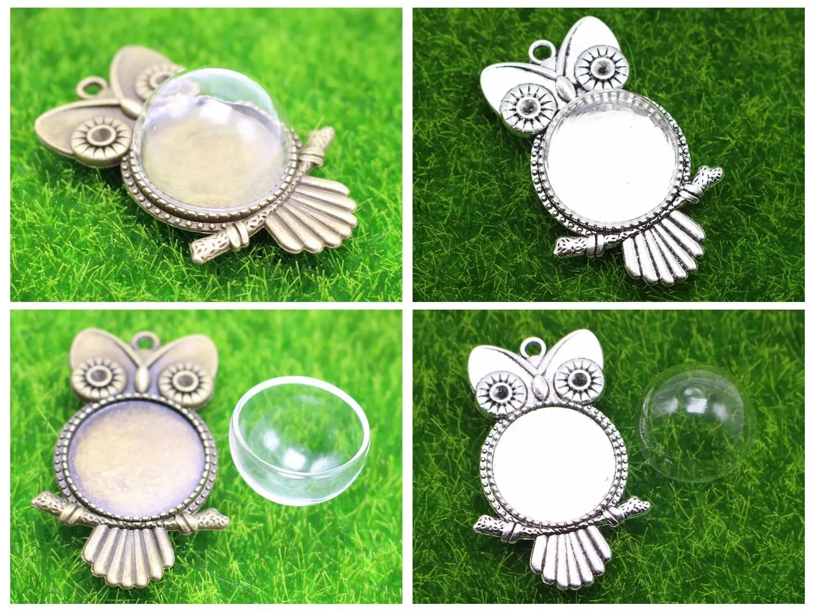 

DIY Bronze Owl Pendant with Glass Terrarium 1/2 Globe Bottle 20mm 25mm