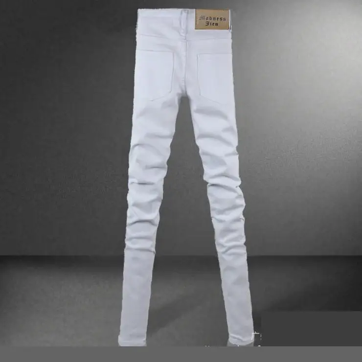 2017 Новая мода Мужская обтягивающие джинсы белый цвет Slim Fit Stretch Карандаш