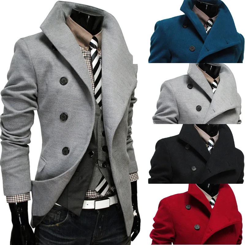 

2016 new men coat inclined placket single-breasted tweed coat cultivate one's morality men's cloth coat lapels