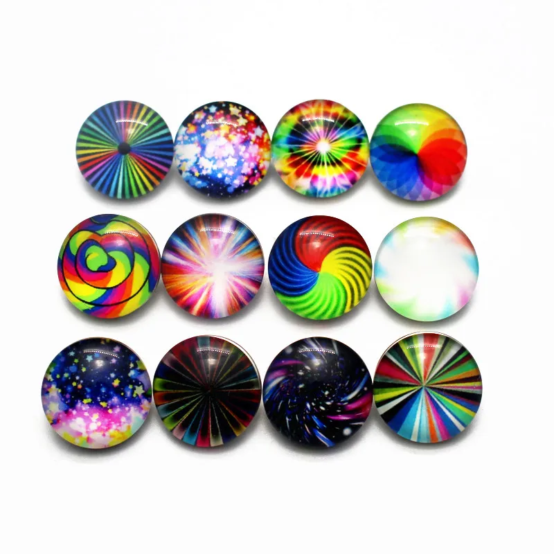 

New Style 20pcs/lot Multicolor Pattern Random 18mm Print Glass Snap Buttons Charms Fit DIY Snap Bracelets Jewelry Making