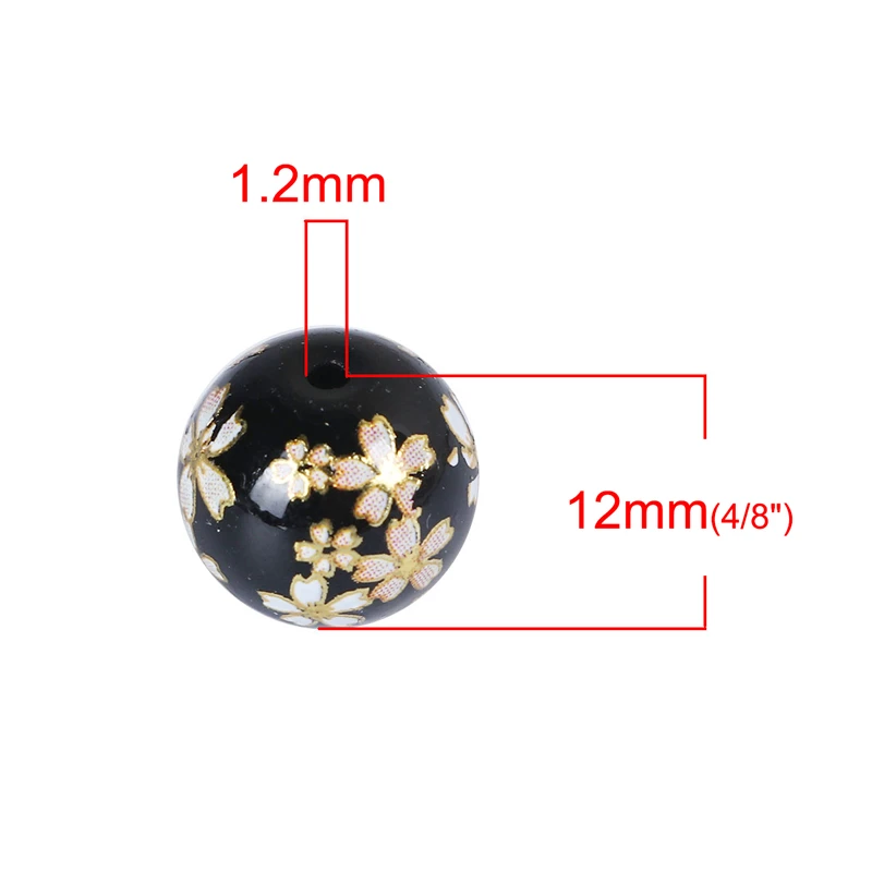 DoreenBeads, стеклянные винтажные японские бусины Tensha, Круглый Цветок сакуры, имитация жемчуга, около 12 мм(4/"), диаметр 5 шт - Цвет: Black