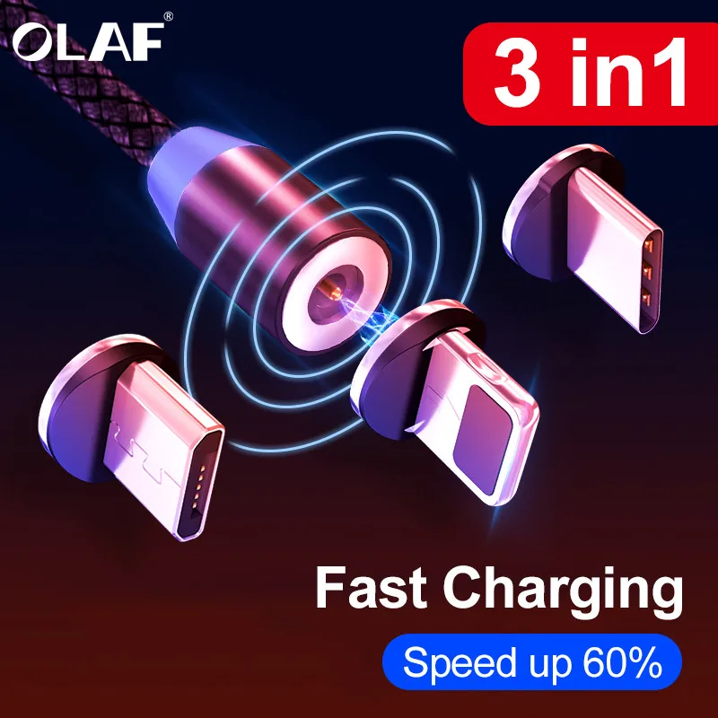 Магнитный кабель Micro USB type C для быстрой зарядки OLAF iPhone XS XR X 7 8 зарядный адаптер type-C