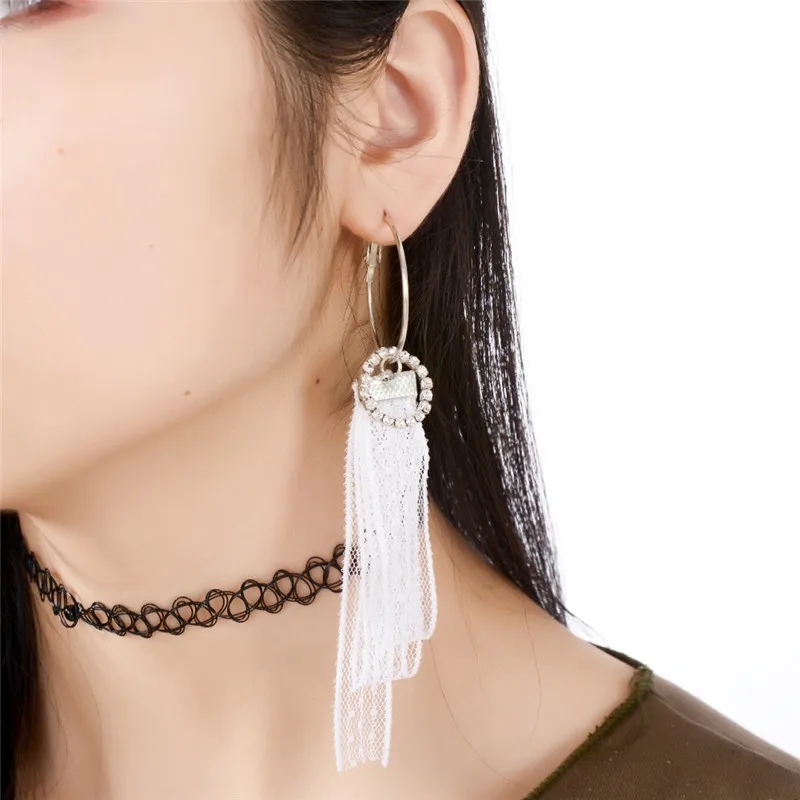Женские длинные серьги-цепочки PINKSEE с ленточками и кисточками 1 пара серебряного