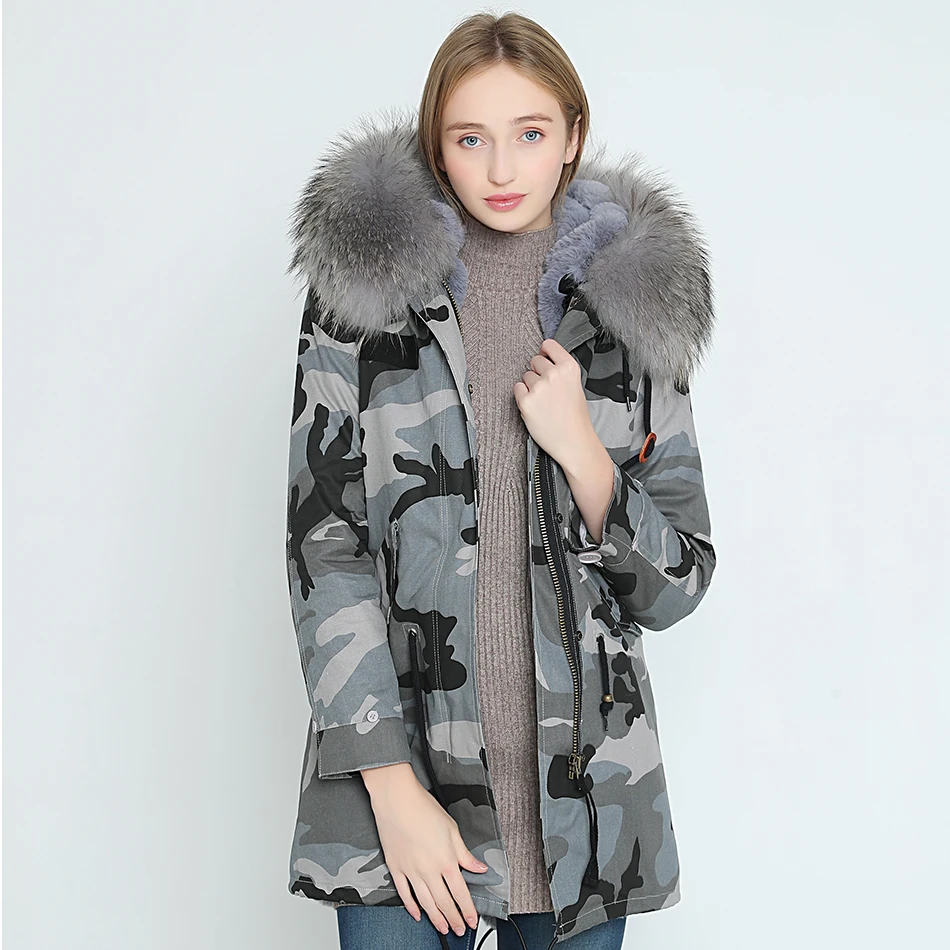 OFTBUY длинная Камуфляжная парка зимняя куртка пальто женское пальто из натурального меха парки Большой натуральный мех енота воротник теплый толстый мех