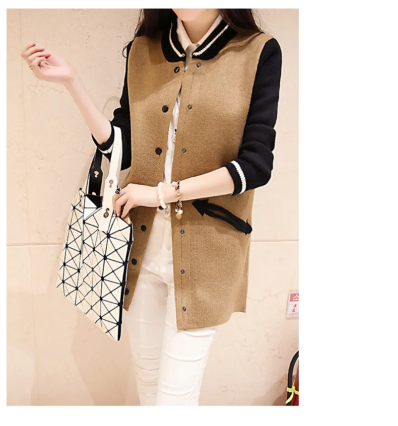 Новый Осень Зима Женщины Кардиган 2016 Карманы Твердые Женский Свитер Пальто С