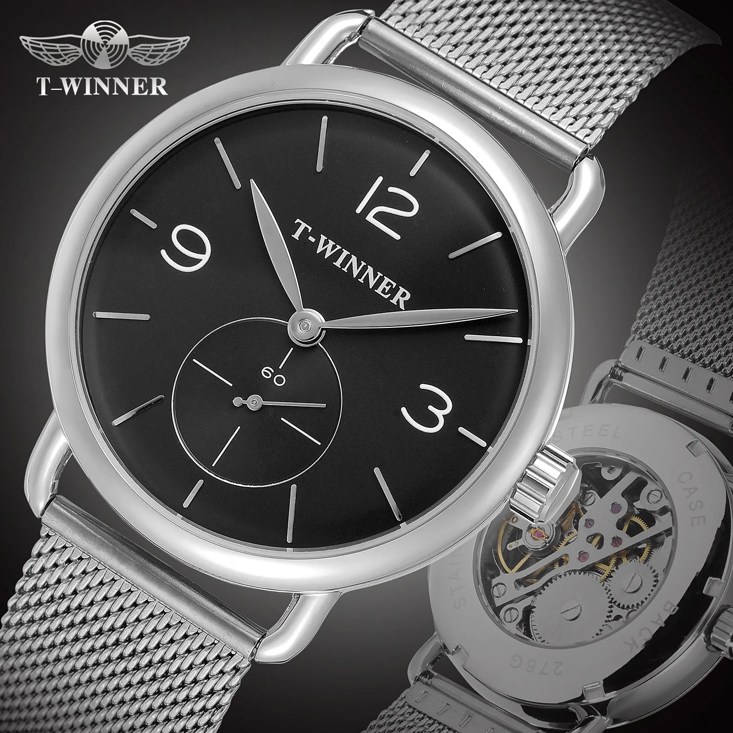

Winner Minimalist Casual Mechanical Clocks Men Black Mesh Steel Fashion Ultra Thin Design Wrist Watches Top Brand Luxury Relogio