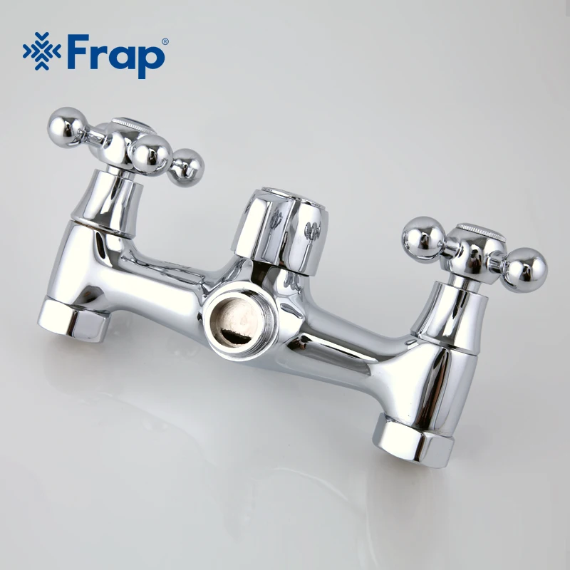 Buy Frap Wall mounted Silver shower set hand bathroom double handle dual hole faucet with 36cm nose F2619-2 on