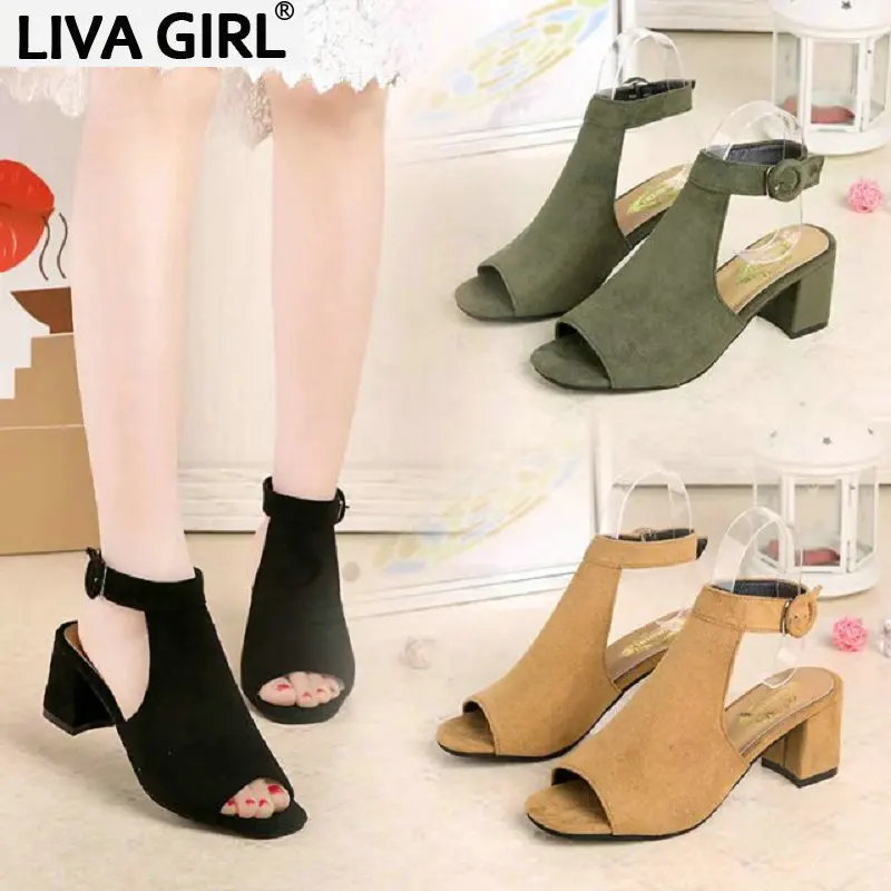 2019 г. Новая Летняя женская обувь с пряжкой женские сандалии замшевые открытым