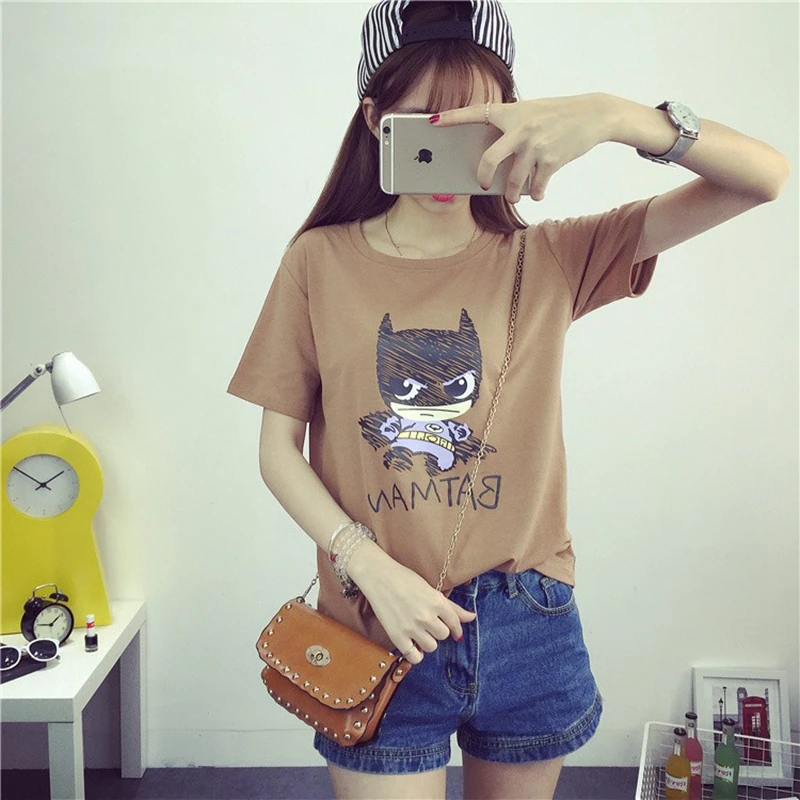 2017 Для женщин футболки с коротким рукавом футболка принтом Бэтмена Футболки для