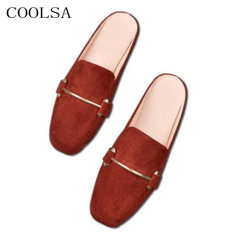 COOLSA/женские летние тапочки на плоской подошве с закрытым носком; уличные однотонные замшевые шлепанцы без застежки; модные женские туфли без задника; сандалии; большой размер 11