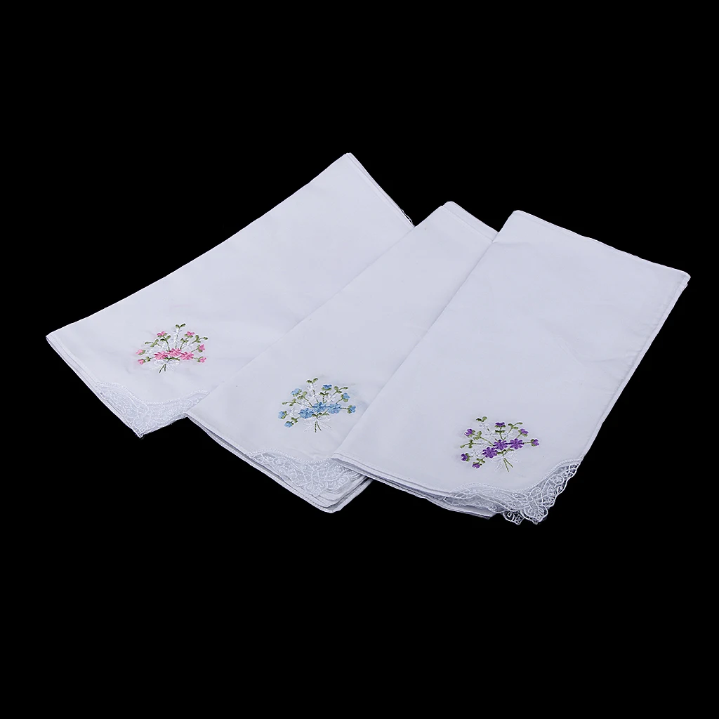 Wholesale 12 Vintage Women Lady's Flower Embroidery Cotton Pocket Square Handkerchiefs Party White Hanky