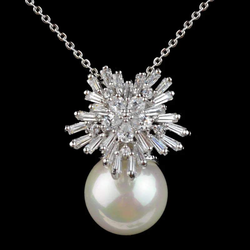 Ожерелье с кулоном из белого/Красного/серого снежинки фианитом и искусственным