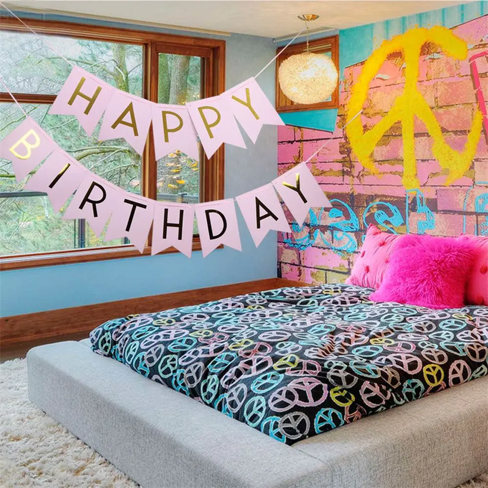 LINSBAYWU праздничный розовый баннер на день рождения гирлянда подвесные золотые