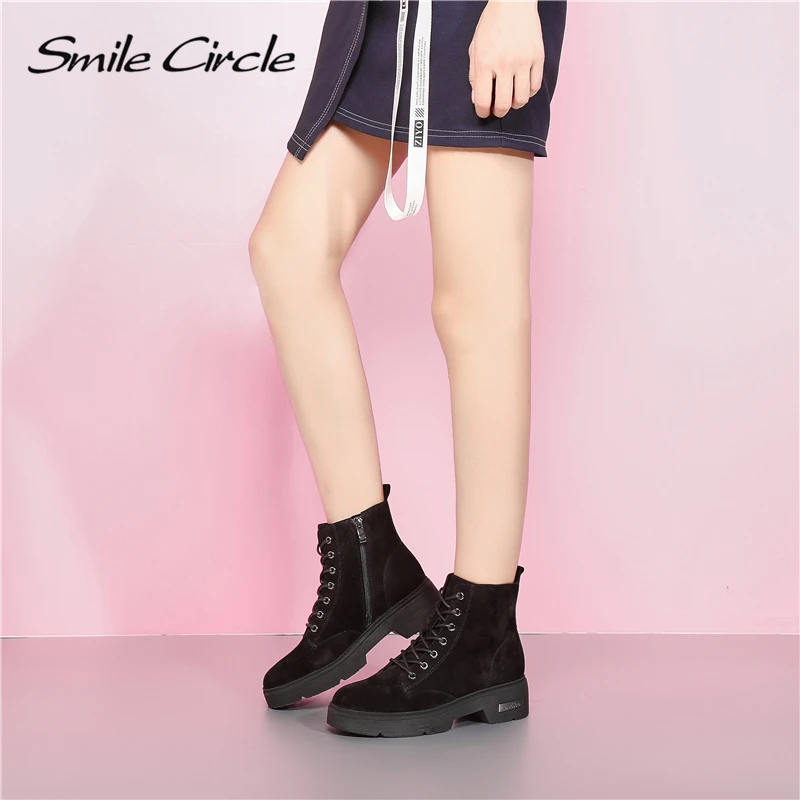 Женские кожаные ботинки Smile Circle зимние теплые из натуральной кожи на плоской