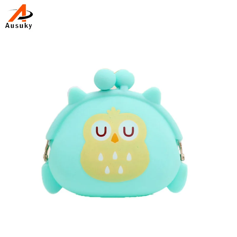 Симпатичный силиконовый кошелек карамельного цвета с совой резиновый для карт