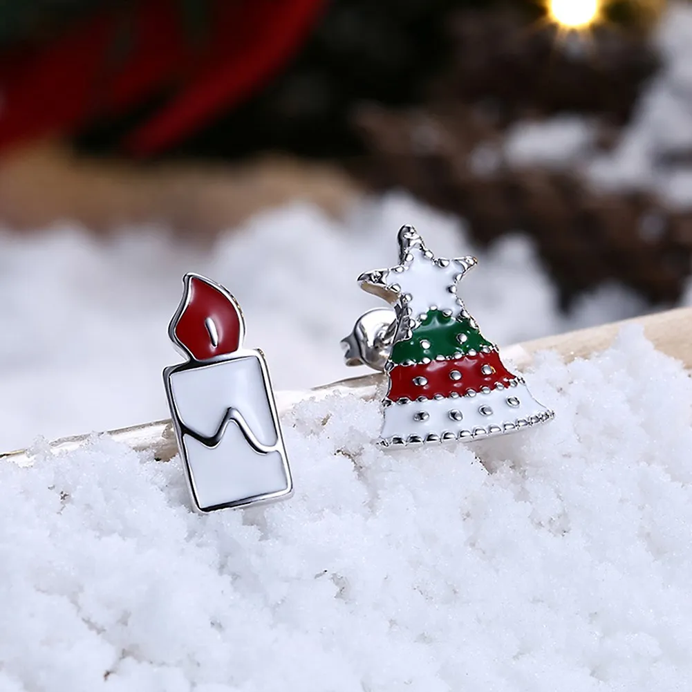 Kemstone Christmas Tree Candle Stud Earrings Asymmetrical Women Party | Украшения и аксессуары