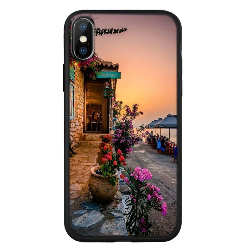Силиконовый чехол для iPhone X XR XS 6 6S 7 8 Plus с пейзажным узором чехлы телефонов задняя