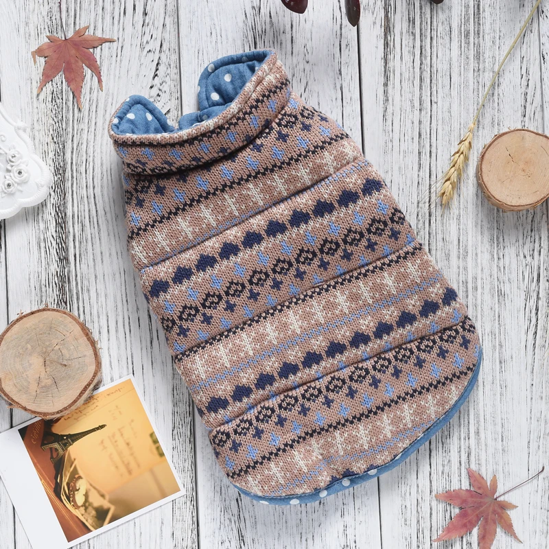 Двусторонняя одежда для больших собак Winer Blue Coffee зимняя теплая домашних животных