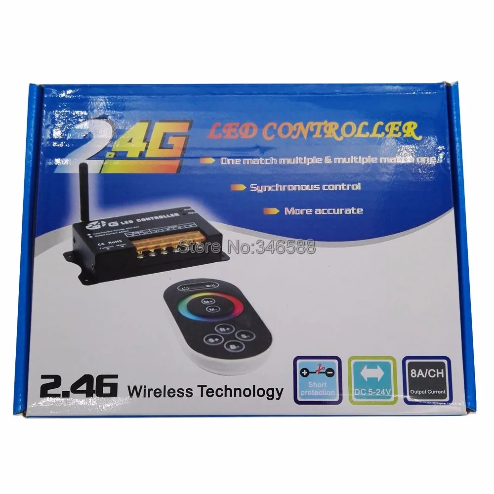 DC5-24V 8A* 3CH 24A RGB светодиодный контроллер RF201 с 2,4 GHz RF сенсорный пульт дистанционного управления для 5050 или 3528SMD светодиодные RGB ленты