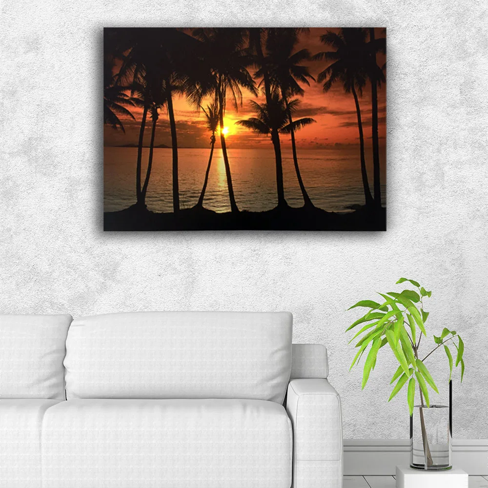 Led Canvas Sunset Ocean Mexico Palms Sky Nature Clouds Cozumel Palm Trees wall picture canvas painting light up printing artwork | Дом и сад