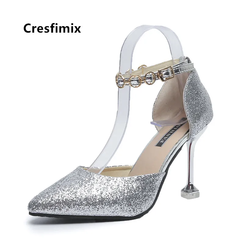 Cresfimix/женские пикантные Серебристые Вечерние туфли на высоких каблуках милые