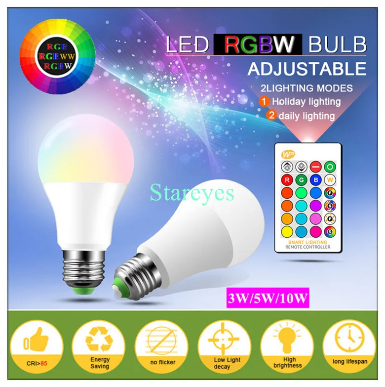 1 шт. E27 светодиодный 16 цветов RGBW меняющийся RGB+ Белый Волшебный светильник с регулируемой яркостью AC85-265V светодиодный шариковый светильник 3 Вт 5 Вт 10 Вт+ пульт дистанционного управления