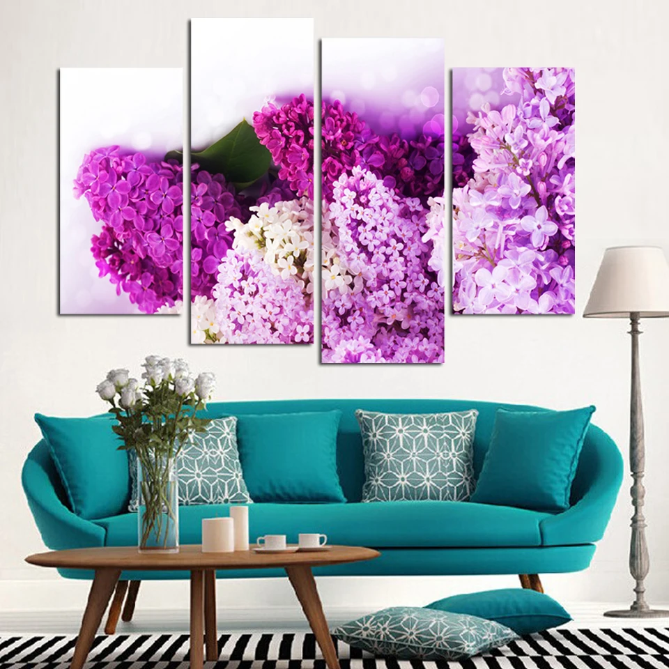 Модная Картина на холсте 4 панели The lilacs HD картина для гостиной декоративная без