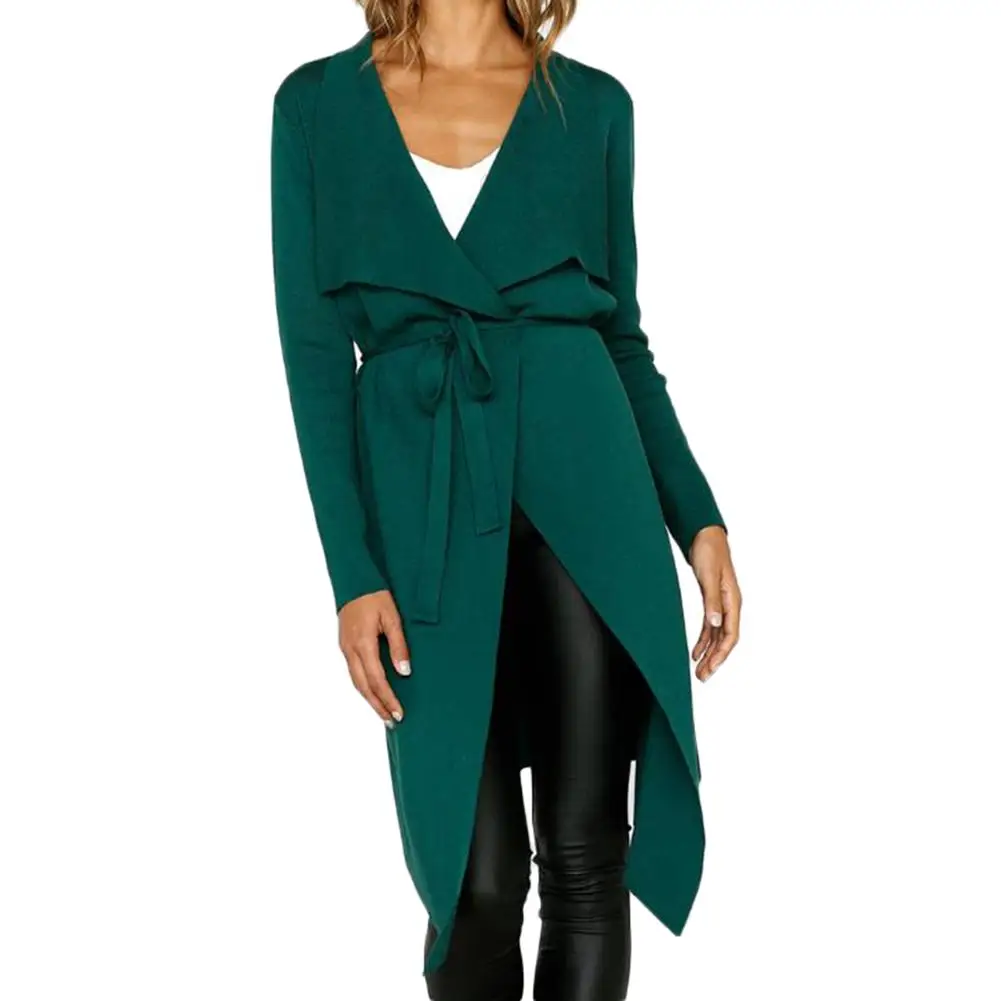 Осень зима 2018 Длинные Куртки из искусственной замши с отворотом асимметричным