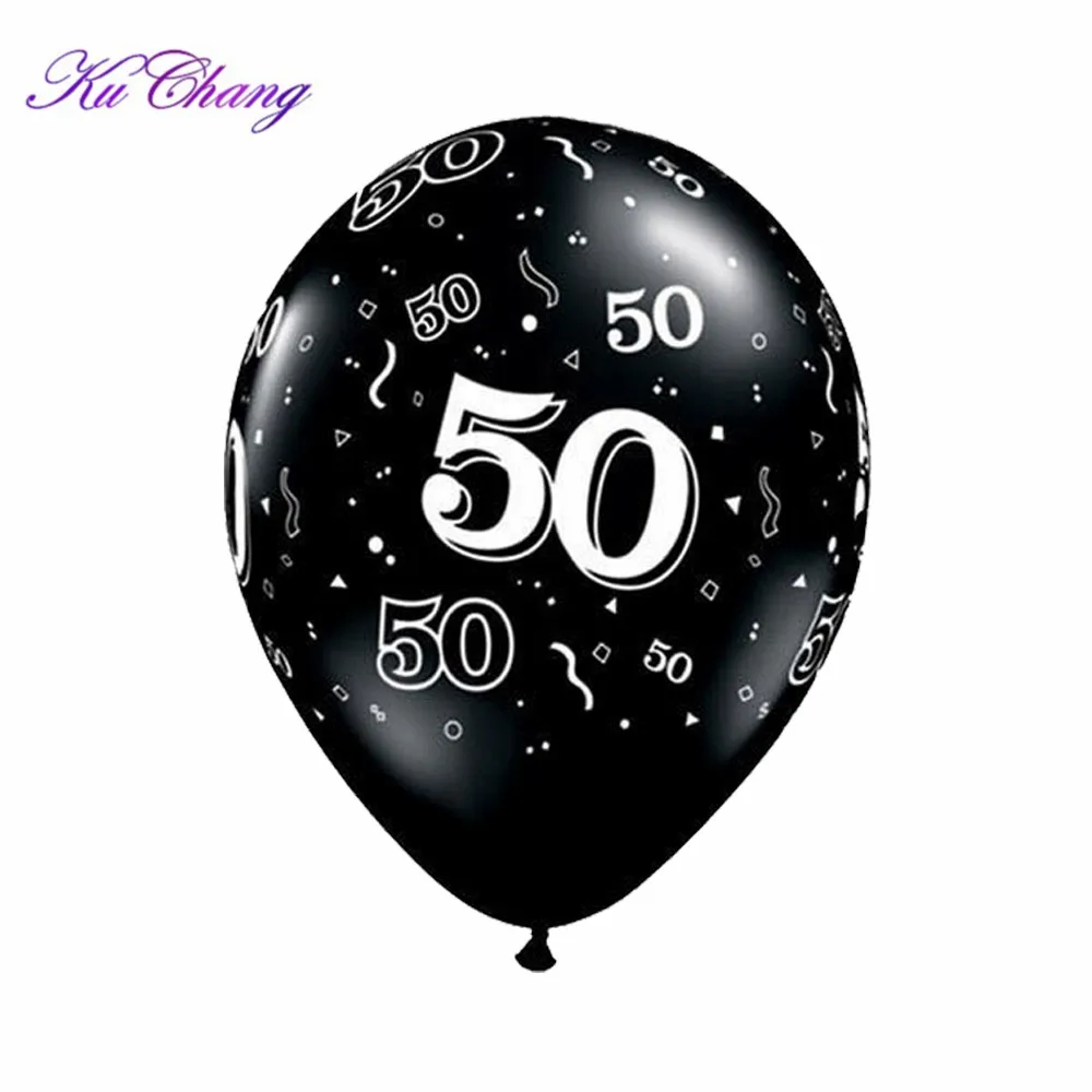 black 50 10 шт. 12 дюймов золотые серебряные черные латексные шары 21 30 40 50 лет с днем рождения украшения для взрослых гелиевые шары - Цвет: black 50