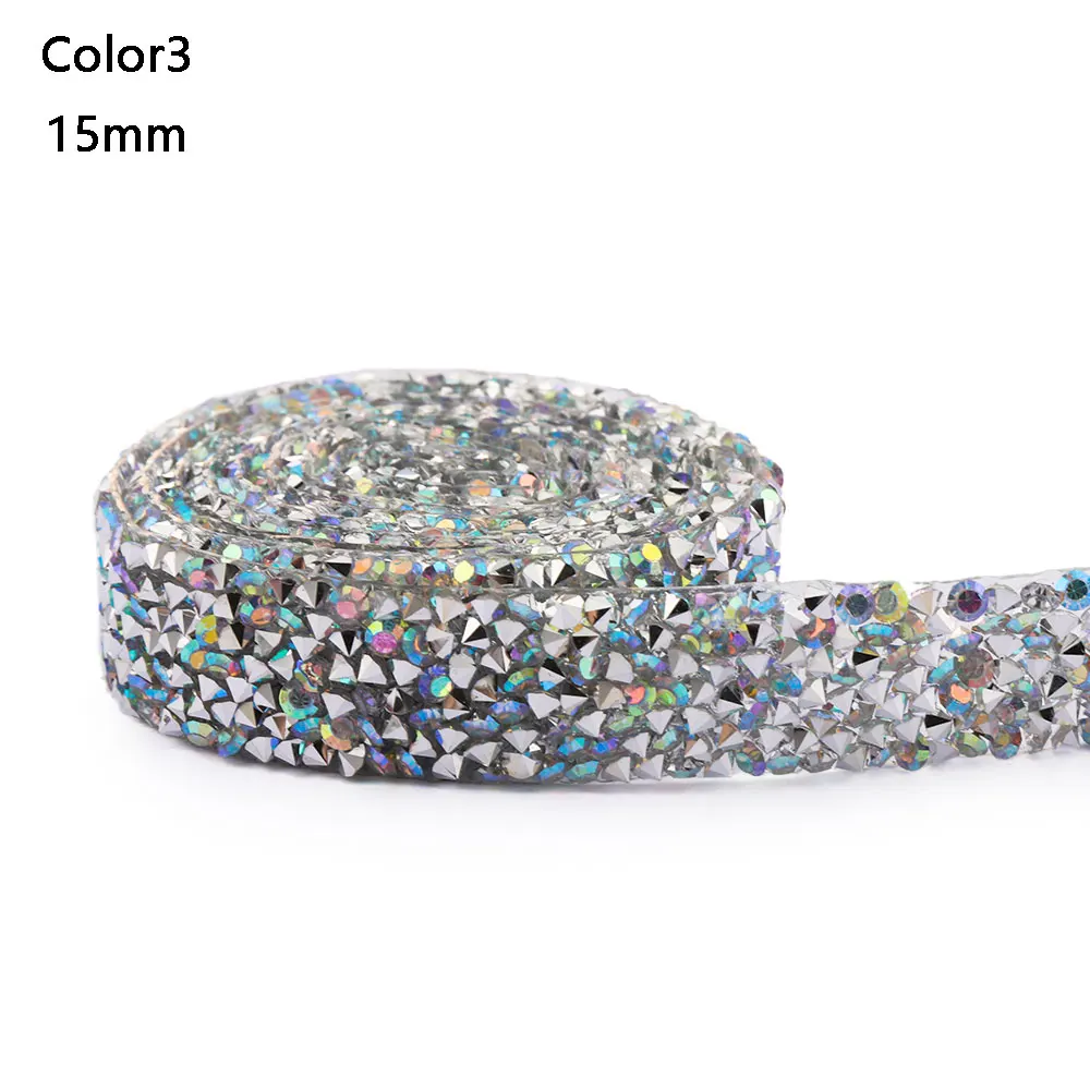 Color3 15mm 1 ярд Хрустальная отделка мотив стразы горячей фиксации стразы лента аппликатор лента с Стразы на аппликации для платьев - Цвет: Color3 15mm