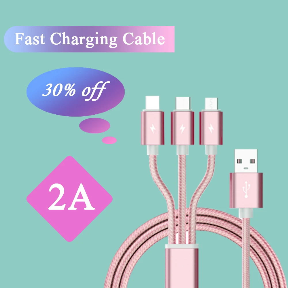 10 шт. кабель для быстрой зарядки и передачи данных 3 в 1 USB Micro Тип C 8 pin м i-p-h Xiaomi/