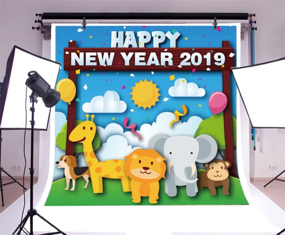 Laeacco New Year Safari Zoo Jungle Party Baby Children Photography Backgrounds Custom Photographic Backdrops For Photo Studio |