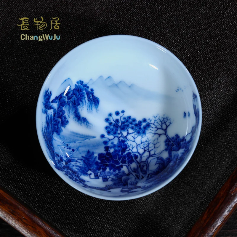 Чанудзю в цзиндечжэне посуда для чая кунг фу ручная роспись Jinhongxia сине белая