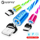 Магнитный светодиодный USB-кабель для быстрой зарядки и передачи данных, зарядный usb-кабель для смартфонов iPhone X, XiaoMi, Huawei, Тип C, USB-c