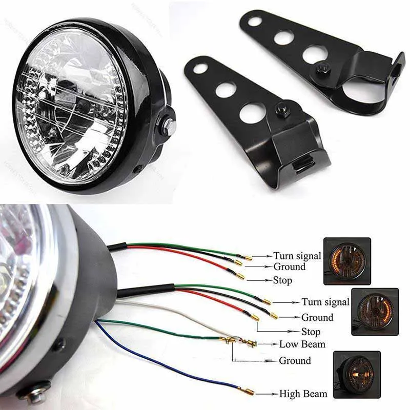 JX-LCLYL Universal 7&quot Motorcycle Headlight LED Turn Signal Light+Mount Bracket Black |